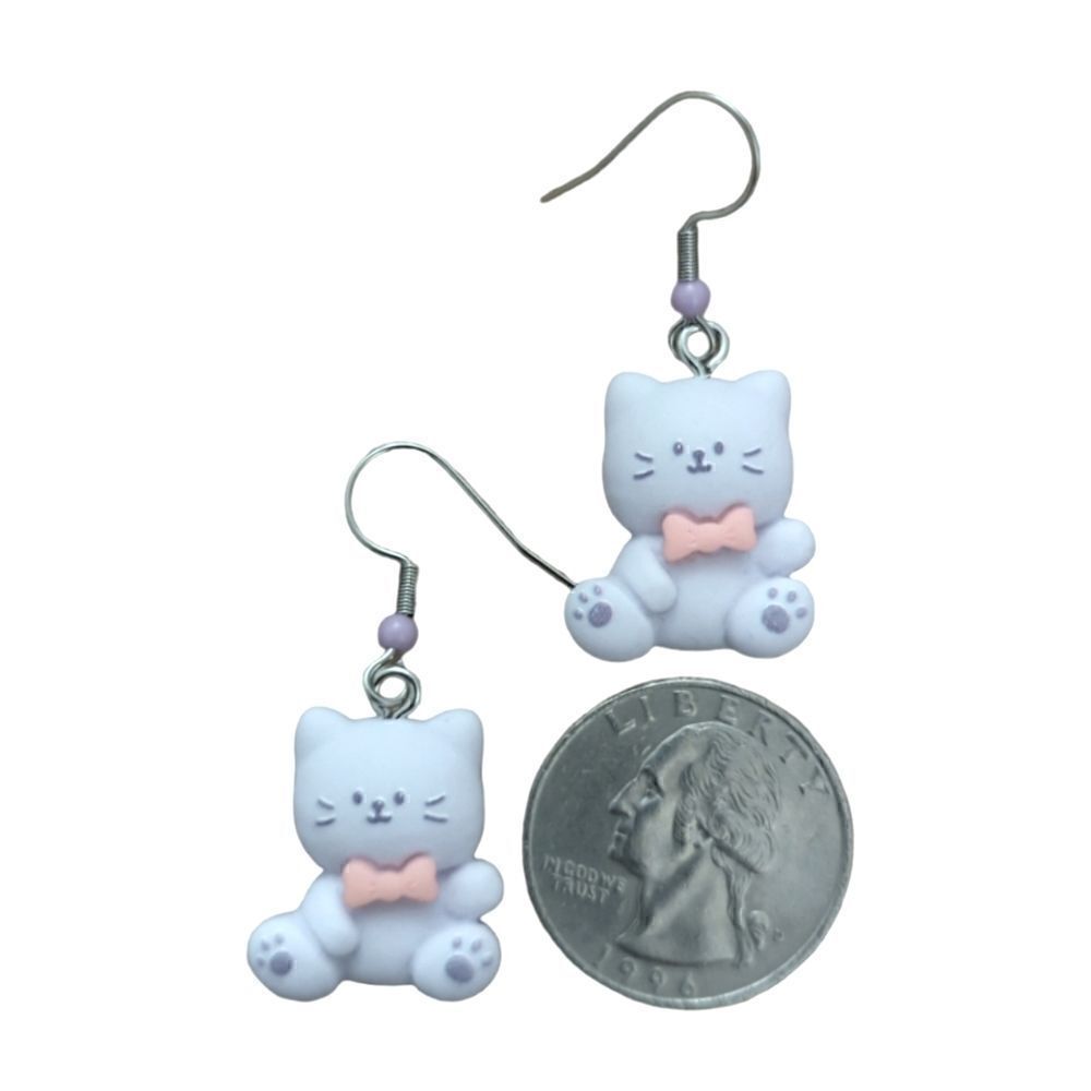 Cartoon Kitty Cat Clay Dangle Hook Earrings - Picture 4 of 5